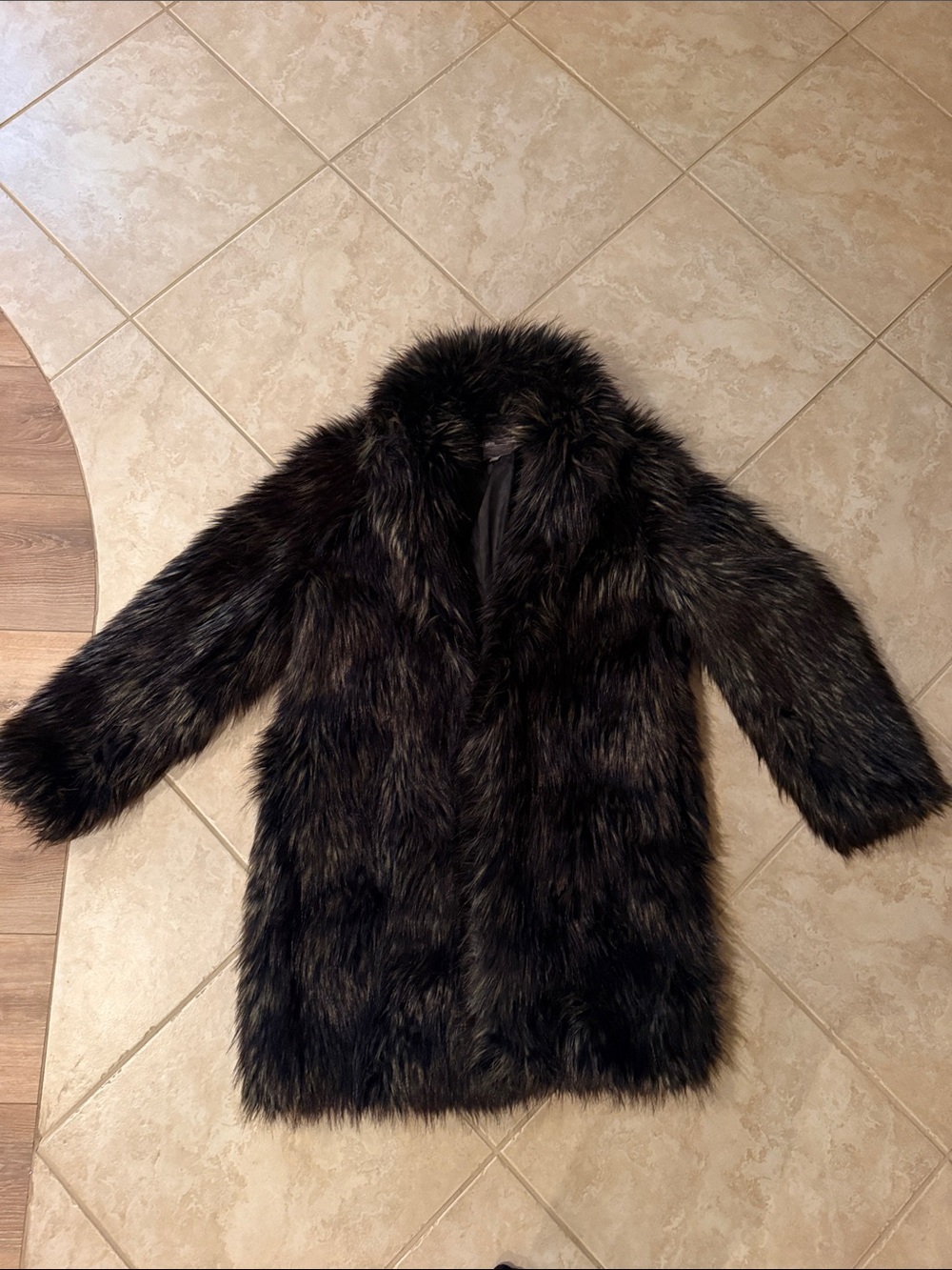 ASOS Faux Fur Teddy Coat in Dark Brown and Black